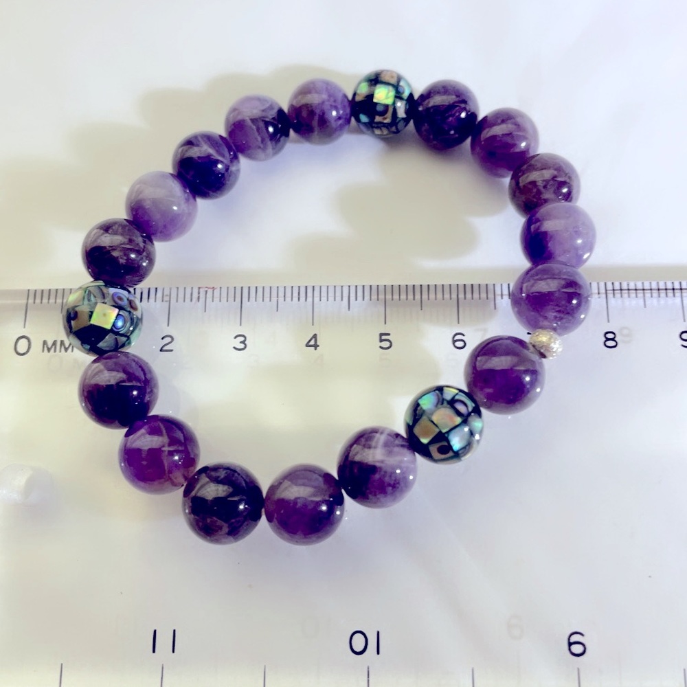 Genuine Amethyst & Mosaic Mother of Pearl Bracelet New